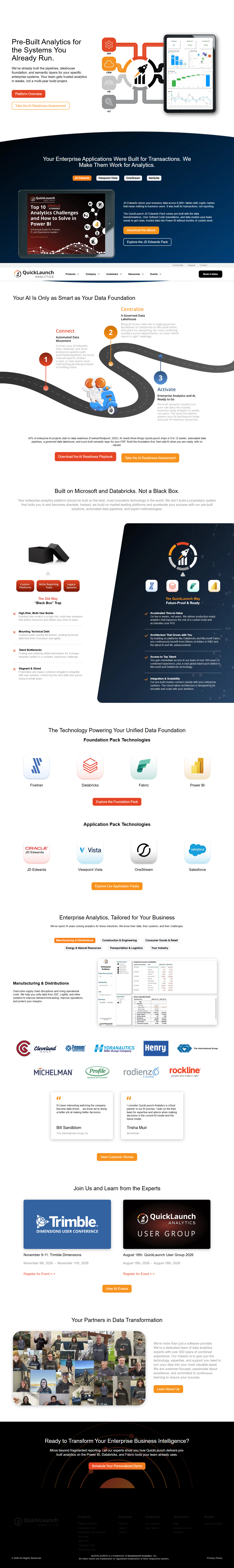 Homepage of Quick Launch Analytics