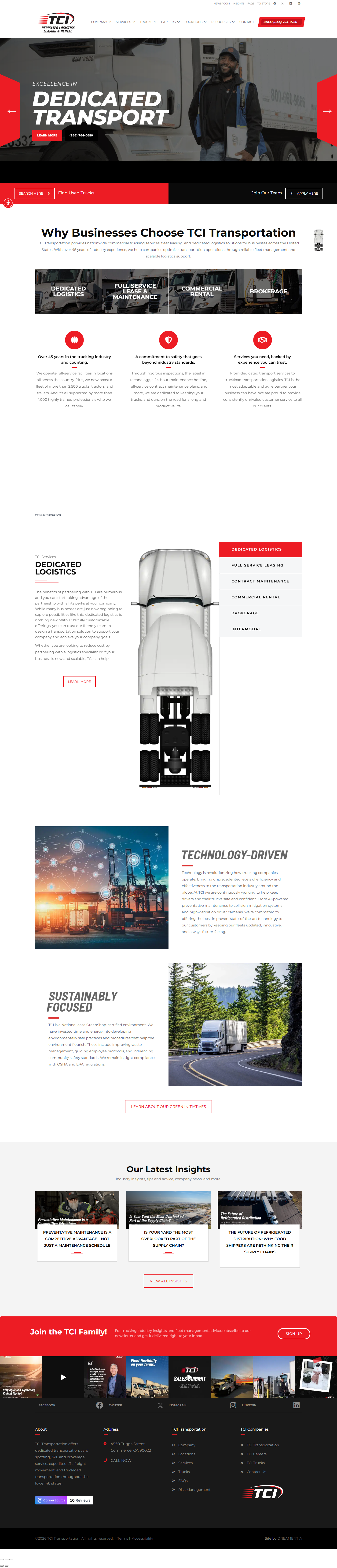 Homepage of TCI Transportation